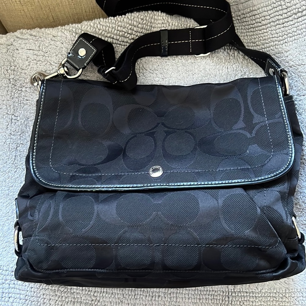 Coach black fabric large messenger bag
